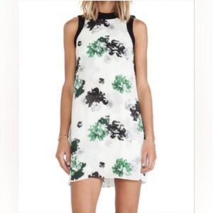 A.L.C. Drie White Sleeveless Green And Black Floral Print 100% silk Dress Size 8